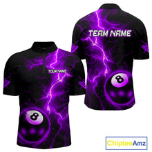 Load image into Gallery viewer, Purple And Black 8 Ball Striking Thunder Lightning Billiard Shirt For Men Custom Pool Team Jerseys TDM4390