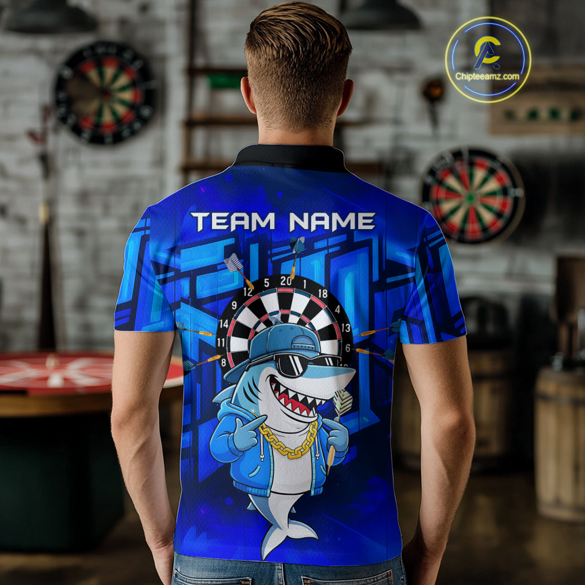 Blue Funny Shark Custom Darts Shirt For Men, Personalized Darts Jersey Team Polo & Quarter Zip TDM5245
