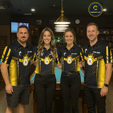Load image into Gallery viewer, Personalized Yellow 9 Ball Flame Billiard Polo &amp; Quarter Zip For Women, 9 Ball Pool Team Jersey TDM6127