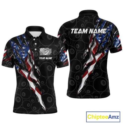 American Flag Scratch Billiard Shirt For Men, Custom 8 Ball Pool Team Jersey Polo & 1/4 Zip TDM4030
