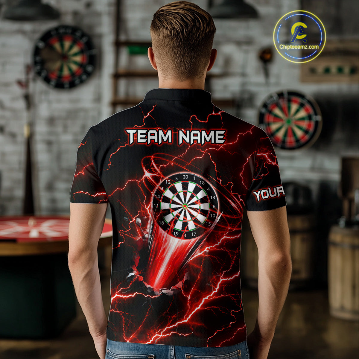 Personalized Red Darts Skull Shirt For Men Custom Polo & 1/4 Zip Lightning Thunder Darts Jersey TDM4621