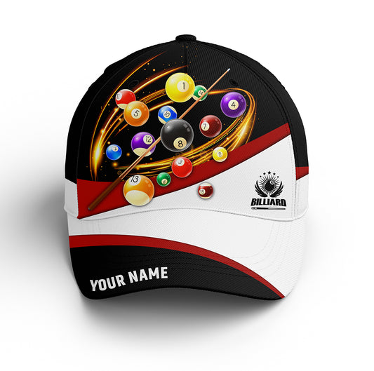 Custom Name Red Black Billiards Caps,  Personalized 3D All Over Print Billiard Hats For Player TDM0157