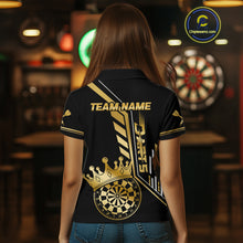 Load image into Gallery viewer, Black And Golden Funny Crown Darts Shirt Polo &amp; 1/4 Zip For Women Custom Darts League Team Jersey TDM4821