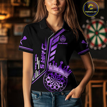 Load image into Gallery viewer, Black And Purple Funny Crown Darts Shirt Polo &amp; 1/4 Zip For Women Custom Darts League Team Jersey TDM4822