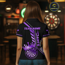 Load image into Gallery viewer, Black And Purple Funny Crown Darts Shirt Polo &amp; 1/4 Zip For Women Custom Darts League Team Jersey TDM4822