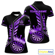 Load image into Gallery viewer, Black And Purple Funny Crown Darts Shirt Polo &amp; 1/4 Zip For Women Custom Darts League Team Jersey TDM4822