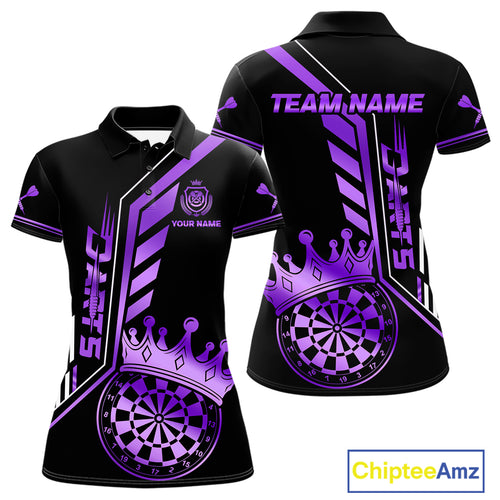Black And Purple Funny Crown Darts Shirt Polo & 1/4 Zip For Women Custom Darts League Team Jersey TDM4822