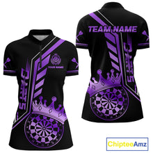 Load image into Gallery viewer, Black And Purple Funny Crown Darts Shirt Polo &amp; 1/4 Zip For Women Custom Darts League Team Jersey TDM4822