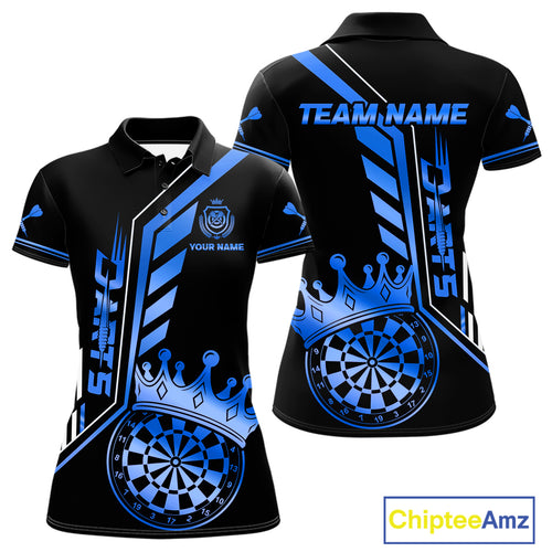 Black And Blue Funny Crown Darts Shirt Polo & 1/4 Zip For Women Custom Darts League Team Jersey TDM4823