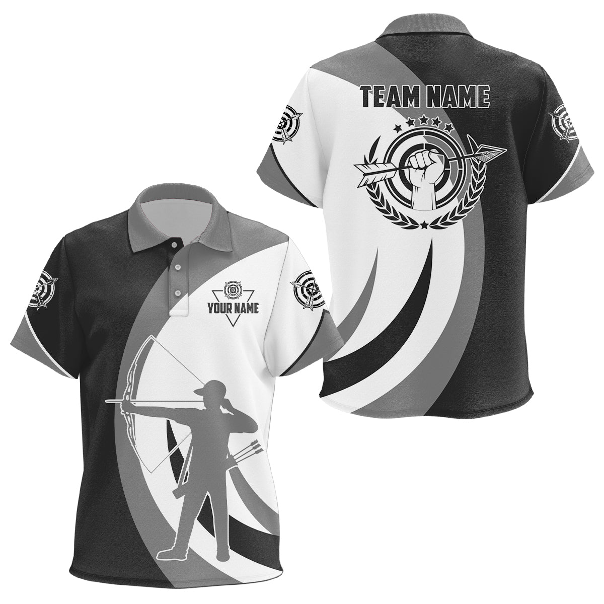 Grey Black Silhouette Player Custom Archery Polo Shirts For Kid, Archery Jerseys Uniform For Team TDM0608