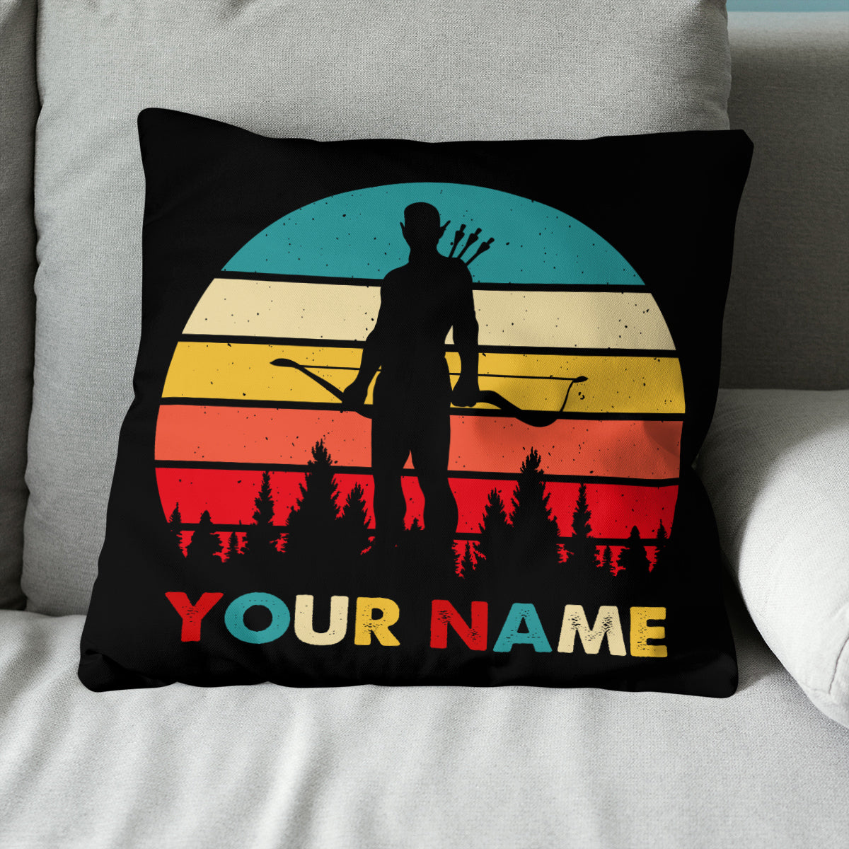 Funny Archer Retro Vintage Style Personalized Name Archery Throw Pillows TDM0775