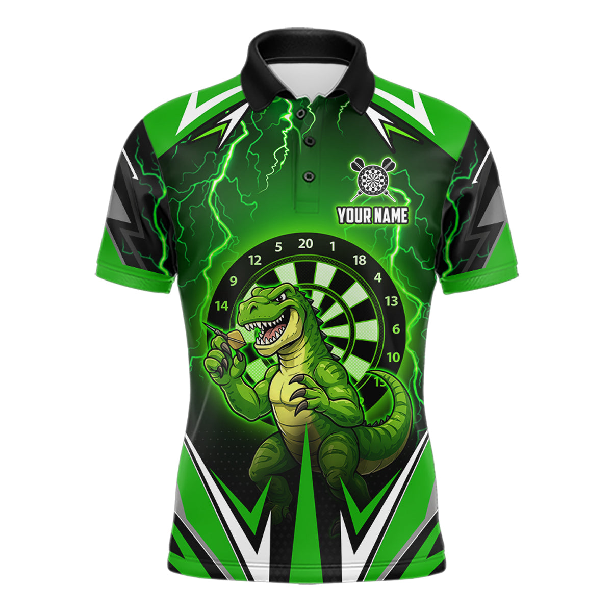 Green Funny Sauropod Darts Shirt For Men Custom Lightning Darts Team Jersey Polo & 1/4 Zip TDM5967
