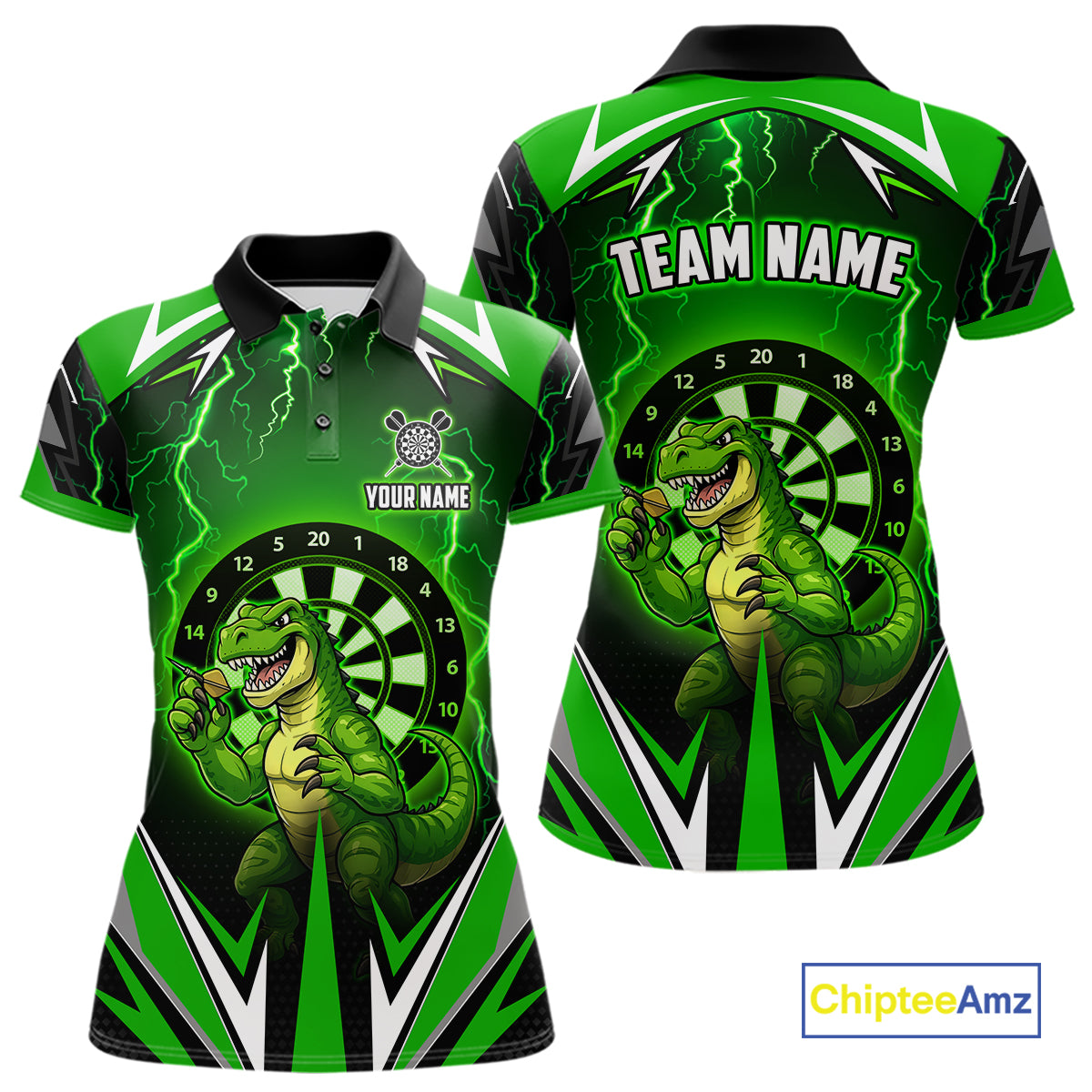 Green Funny Sauropod Darts Shirt For Women Custom Lightning Darts Team Jersey Polo & 1/4 Zip TDM5967