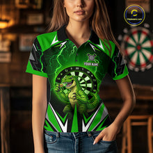 Load image into Gallery viewer, Green Funny Sauropod Darts Shirt For Women Custom Lightning Darts Team Jersey Polo &amp; 1/4 Zip TDM5967