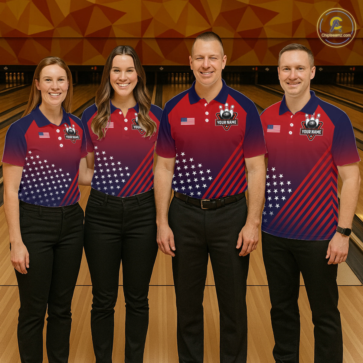 American Flag Bowling Jersey For Women Custom Patriotic Bowling Shirt Team Polo & 1/4 Zip |Red TDM5970