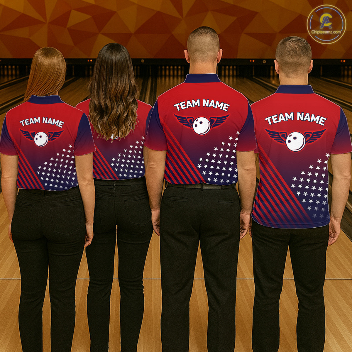 American Flag Bowling Jersey For Women Custom Patriotic Bowling Shirt Team Polo & 1/4 Zip |Red TDM5970