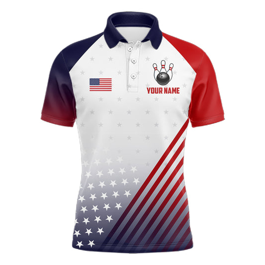 American Flag Bowling Jersey For Men Custom Patriotic Bowling Shirt Team Polo & 1/4 Zip |White TDM5971
