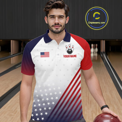 American Flag Bowling Jersey For Men Custom Patriotic Bowling Shirt Team Polo & 1/4 Zip |White TDM5971