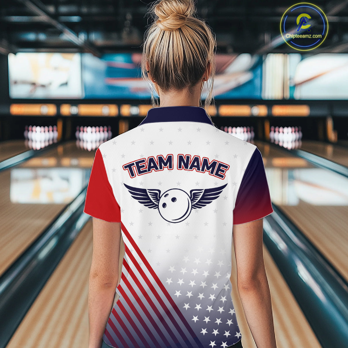 American Flag Bowling Jersey For Women Custom Patriotic Bowling Shirt Team Polo & 1/4 Zip |White TDM5971