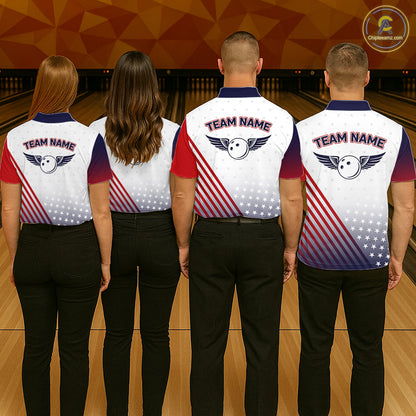 American Flag Bowling Jersey For Men Custom Patriotic Bowling Shirt Team Polo & 1/4 Zip |White TDM5971