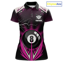 Load image into Gallery viewer, Pink 8 Ball Pool Billiard Jersey For Women Custom Lightning Billiard Team Shirt Polo &amp; Quarter Zip TDM6134