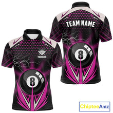 Load image into Gallery viewer, Pink 8 Ball Pool Billiard Jersey For Men Custom Lightning Billiard Team Shirt Polo &amp; Quarter Zip TDM6134