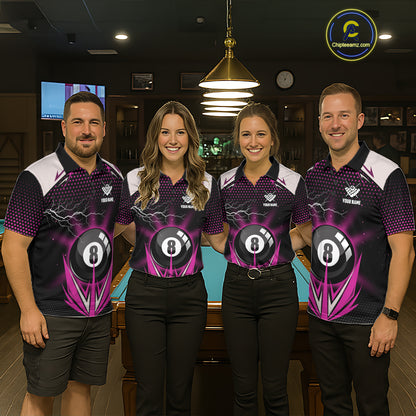 Pink 8 Ball Pool Billiard Jersey For Men Custom Lightning Billiard Team Shirt Polo & Quarter Zip TDM6134