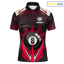Load image into Gallery viewer, Red 8 Ball Pool Billiard Jersey For Men Custom Lightning Billiard Team Shirt Polo &amp; Quarter Zip TDM6136