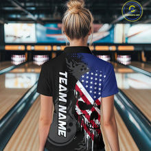 Load image into Gallery viewer, Custom Grunge American Flag Skull Bowling Shirt For Women, Patriotic Bowling Jersey Polo &amp; 1/4 Zip  TDM4636