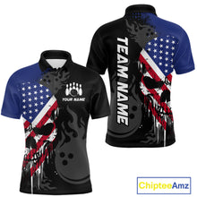 Load image into Gallery viewer, Custom Grunge American Flag Skull Bowling Shirt For Men, Patriotic Bowling Jersey Polo &amp; 1/4 Zip  TDM4636