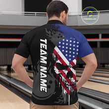 Load image into Gallery viewer, Custom Grunge American Flag Skull Bowling Shirt For Men, Patriotic Bowling Jersey Polo &amp; 1/4 Zip  TDM4636