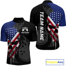 Load image into Gallery viewer, Custom Grunge American Flag Skull Bowling Shirt For Men, Patriotic Bowling Jersey Polo &amp; 1/4 Zip  TDM4636
