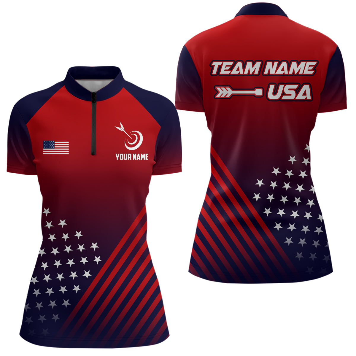 Personalized Patriotic Us Flag Archery Women Quarter-Zip Shirts Custom Team Archery Jerseys  TDM0614