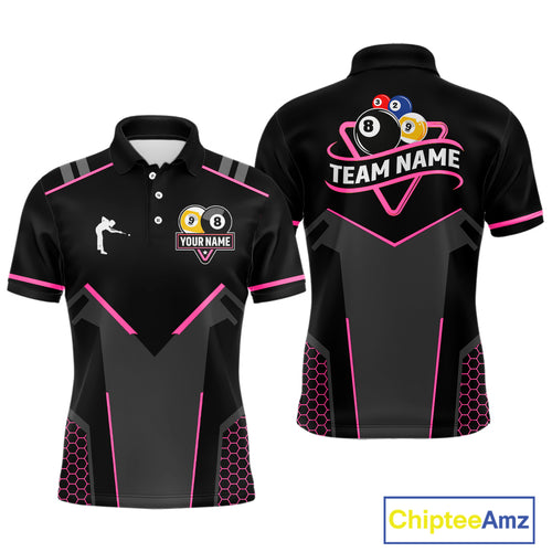 Personalized 8 Ball & 9 Ball Pool Billiard Polo, 1/4 Zip For Men Custom Team Billiard Jersey|Pink TDM4048