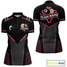 Load image into Gallery viewer, Personalized 8 Ball &amp; 9 Ball Pool Billiard Polo, 1/4 Zip For Women Custom Team Billiard Jersey|Pink TDM4048