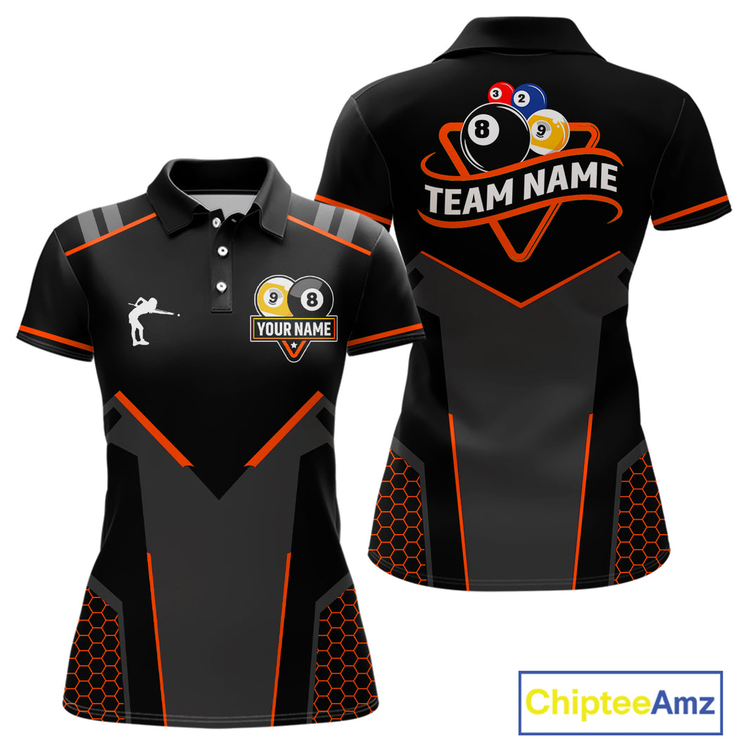 Personalized 8&9 Ball Pool Billiard Polo, 1/4 Zip For Women Custom Team Billiard Jersey|Orange TDM4049