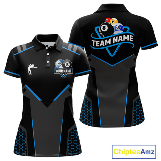 Personalized 8 Ball & 10 Ball Pool Billiard Polo, 1/4 Zip For Women Custom Team Billiard Jersey  TDM4050