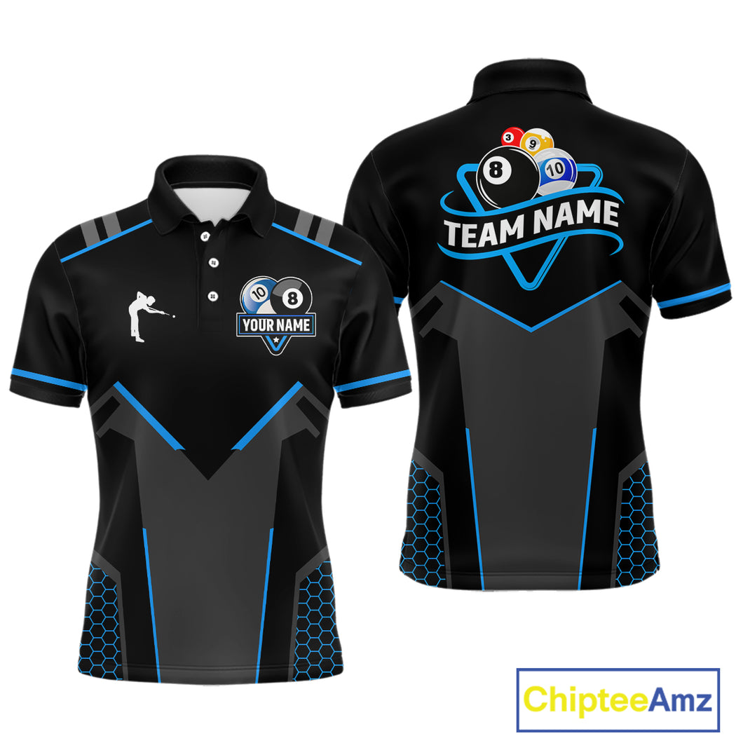 Personalized 8 Ball & 10 Ball Pool Billiard Polo, 1/4 Zip For Men Custom Team Billiard Jersey  TDM4050