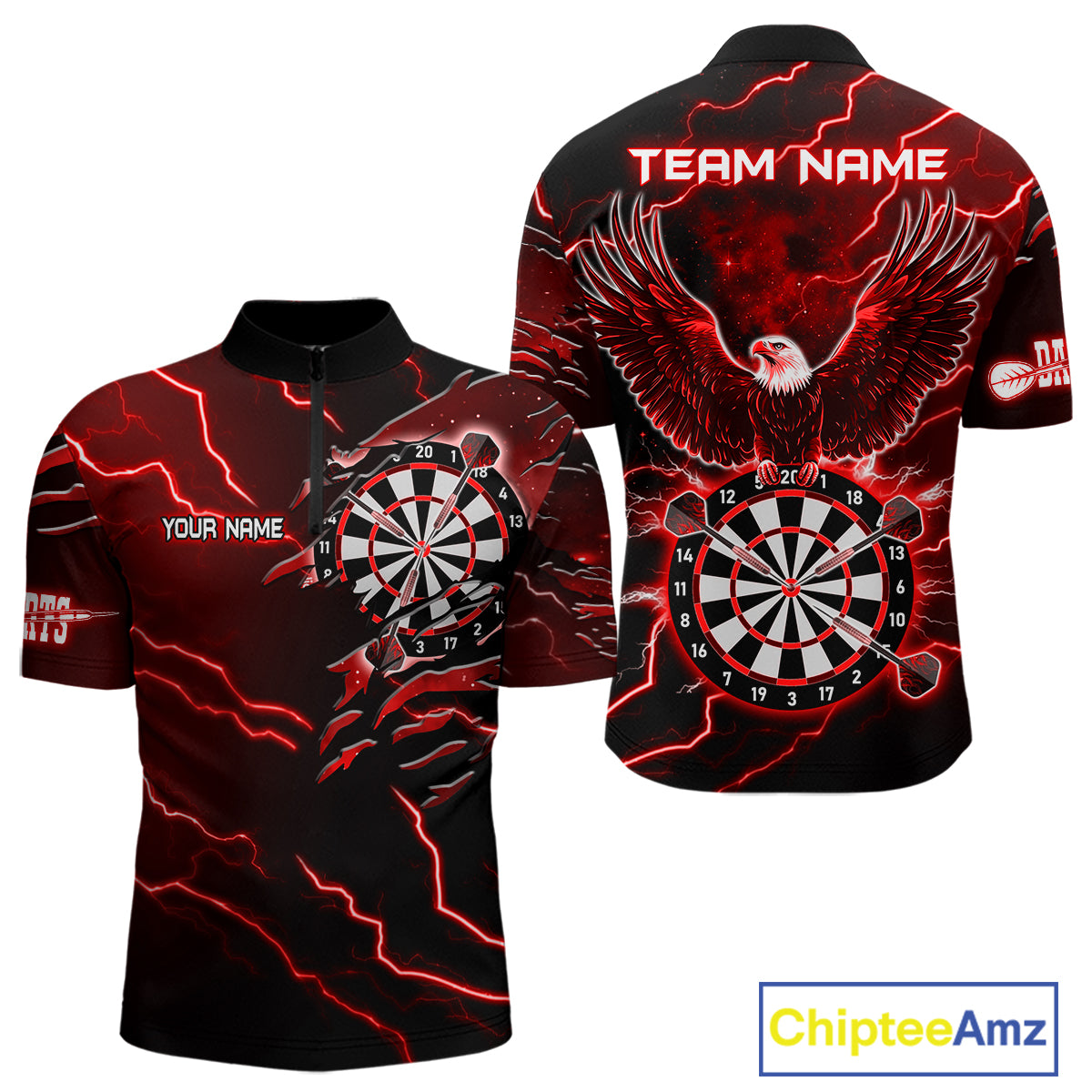 Personalized Thunder Lightning Eagle Red Darts Shirt Polo & Quarter Zip For Men Dart Team Jersey TDM4835