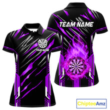 Load image into Gallery viewer, 3D Darts Board Fire Flame Custom Dart Shirts For Women, Dart League Jerseys Team Uniform |Purple TDM5052
