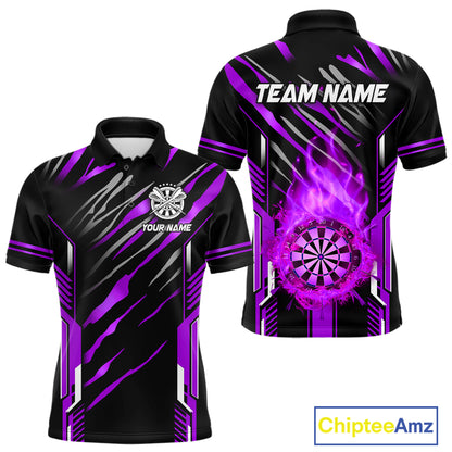 3D Darts Board Fire Flame Custom Dart Shirts For Men, Dart League Jerseys Team Uniform |Purple TDM5052