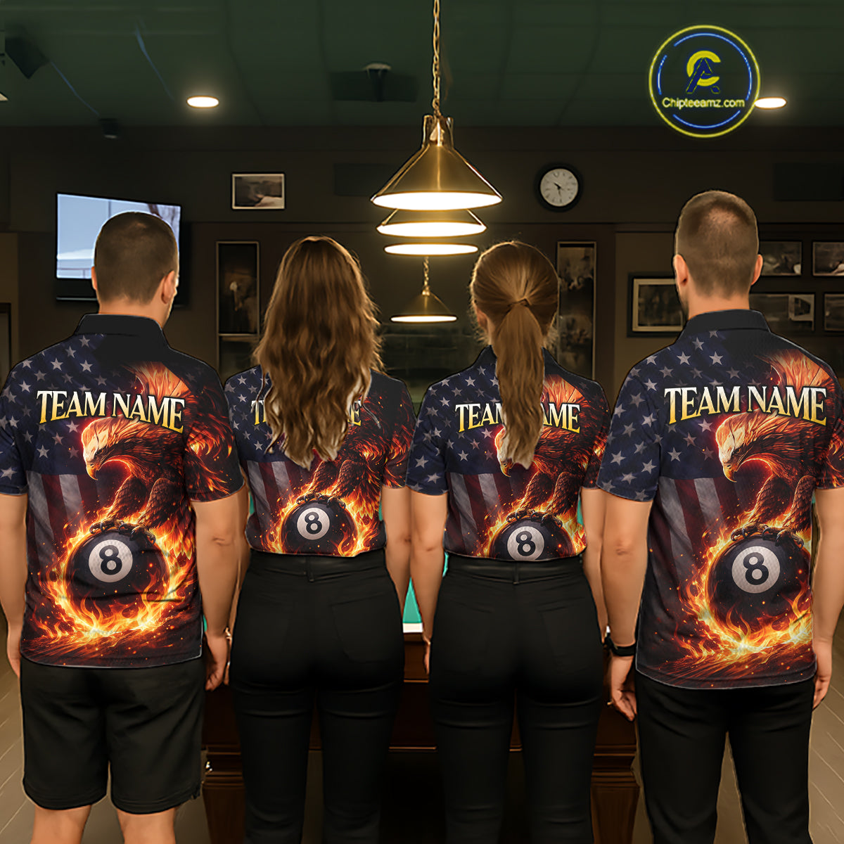 American Flag Flame 8 Ball Eagle Billiard Shirt For Men Custom Pool Team Shirt, Billiard Jersey TDM5787