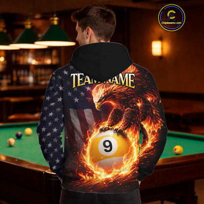 American Flag Flame 9 Ball Eagle Billiard Hoodie For Men And Women Custom 9 Ball Hoodie Team Jersey TDM5788