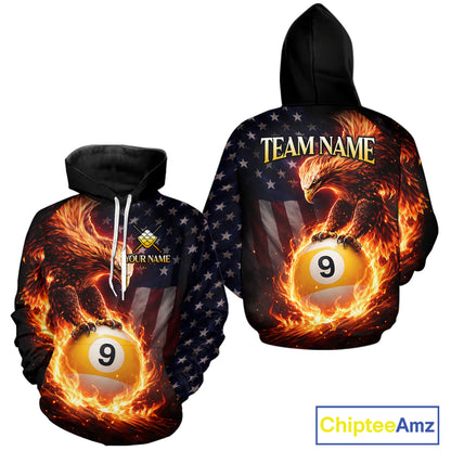 American Flag Flame 9 Ball Eagle Billiard Hoodie For Men And Women Custom 9 Ball Hoodie Team Jersey TDM5788