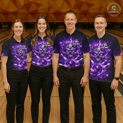 Personalized Purple Butterfly Skull Bowling Shirt For Women Custom Bowling Jersey Polo & 1/4 Zip TDM6383