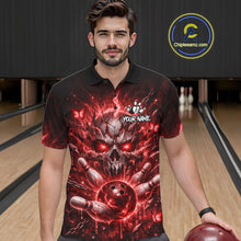 Load image into Gallery viewer, Personalized Red Butterfly Skull Bowling Shirt For Men Custom Bowling Jersey Polo &amp; 1/4 Zip TDM6385