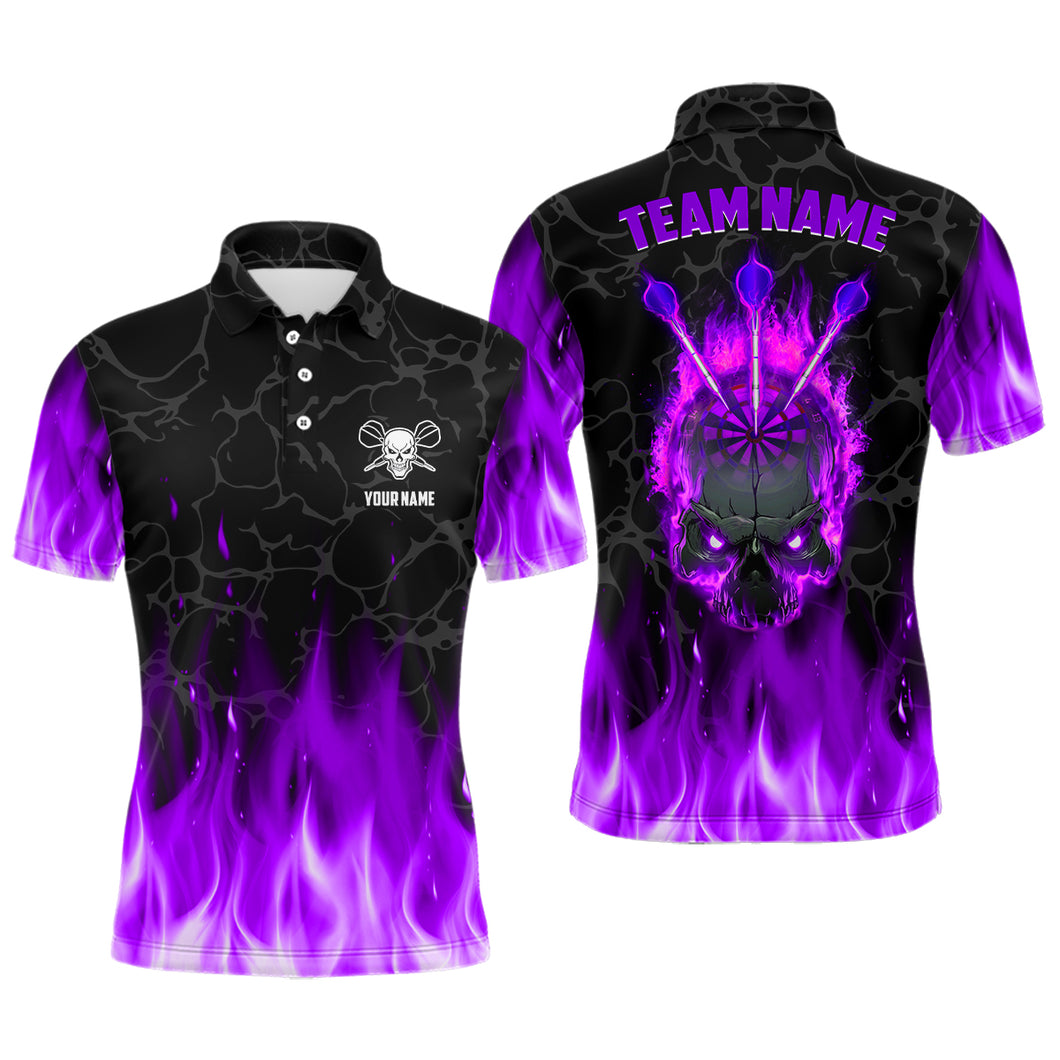 Fire Flame Skull Mens Darts Polo & Quarter Zip Shirt Custom Scary Darts Team Jerseys | Purple TDM2553