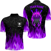 Load image into Gallery viewer, Fire Flame Skull Mens Darts Polo &amp; Quarter Zip Shirt Custom Scary Darts Team Jerseys | Purple TDM2553