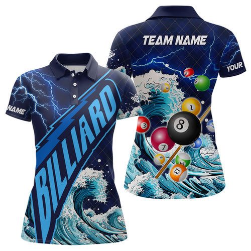 Personalized Funny Billiard Balls With Waves Custom Women Polo Shirts, Unique Billiard Attire Design TDM1132