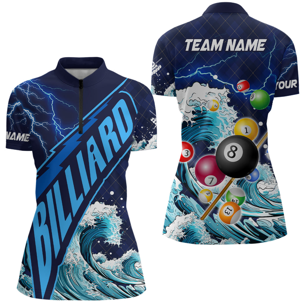 Funny Billiard Balls Waves Custom Women Quarter-Zip Shirts, Unique Billiard Attire Design TDM1132